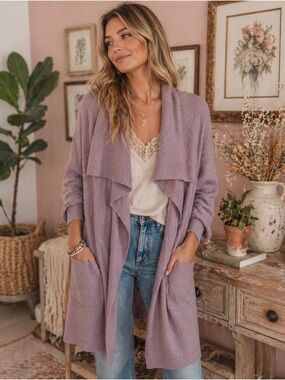Listicle mauve Open-Front Knit Cardigan
